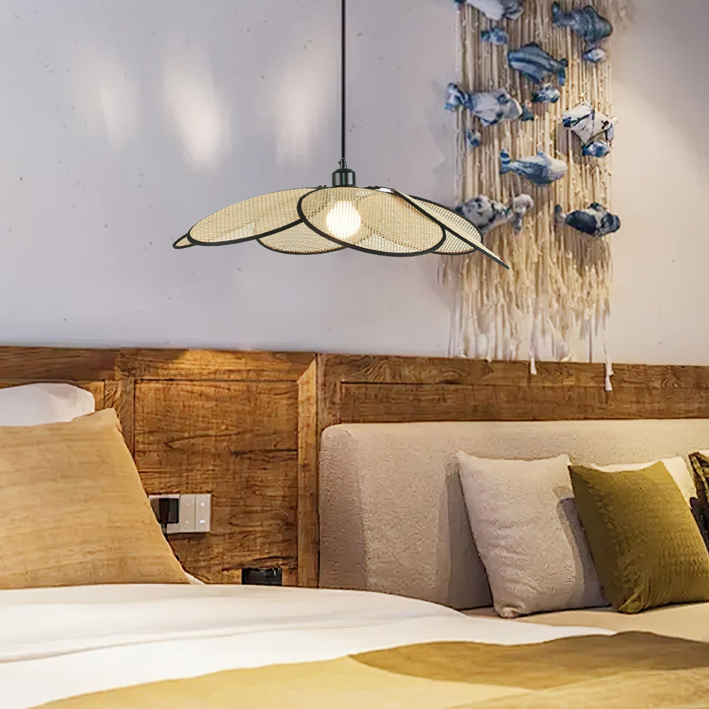 Vemarora Premium Élégance Pétales Rotin Tissu Pendentif Lampe - Neutralighting