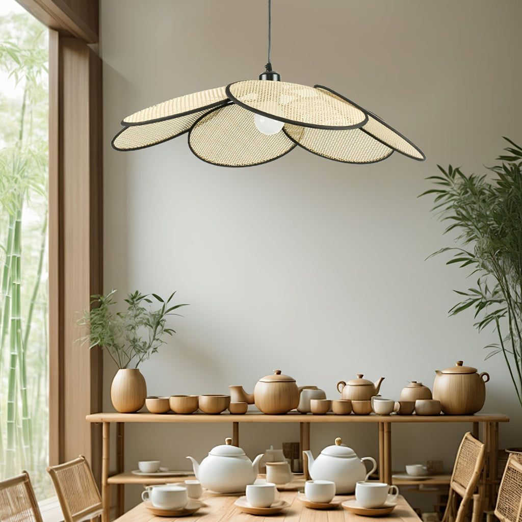 Vemarora Premium Élégance Pétales Rotin Tissu Pendentif Lampe - Neutralighting