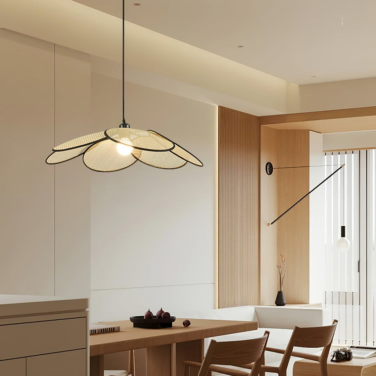 Vemarora Premium Élégance Pétales Rotin Tissu Pendentif Lampe - Neutralighting