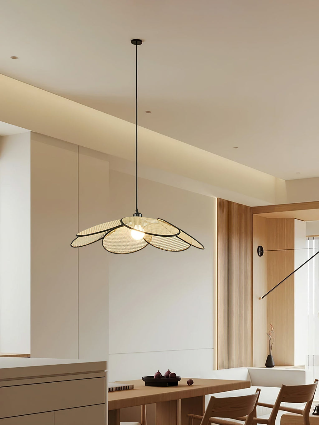 Vemarora Premium Élégance Pétales Rotin Tissu Pendentif Lampe - Neutralighting