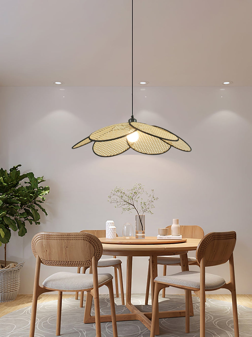 Vemarora Premium Élégance Pétales Rotin Tissu Pendentif Lampe - Neutralighting