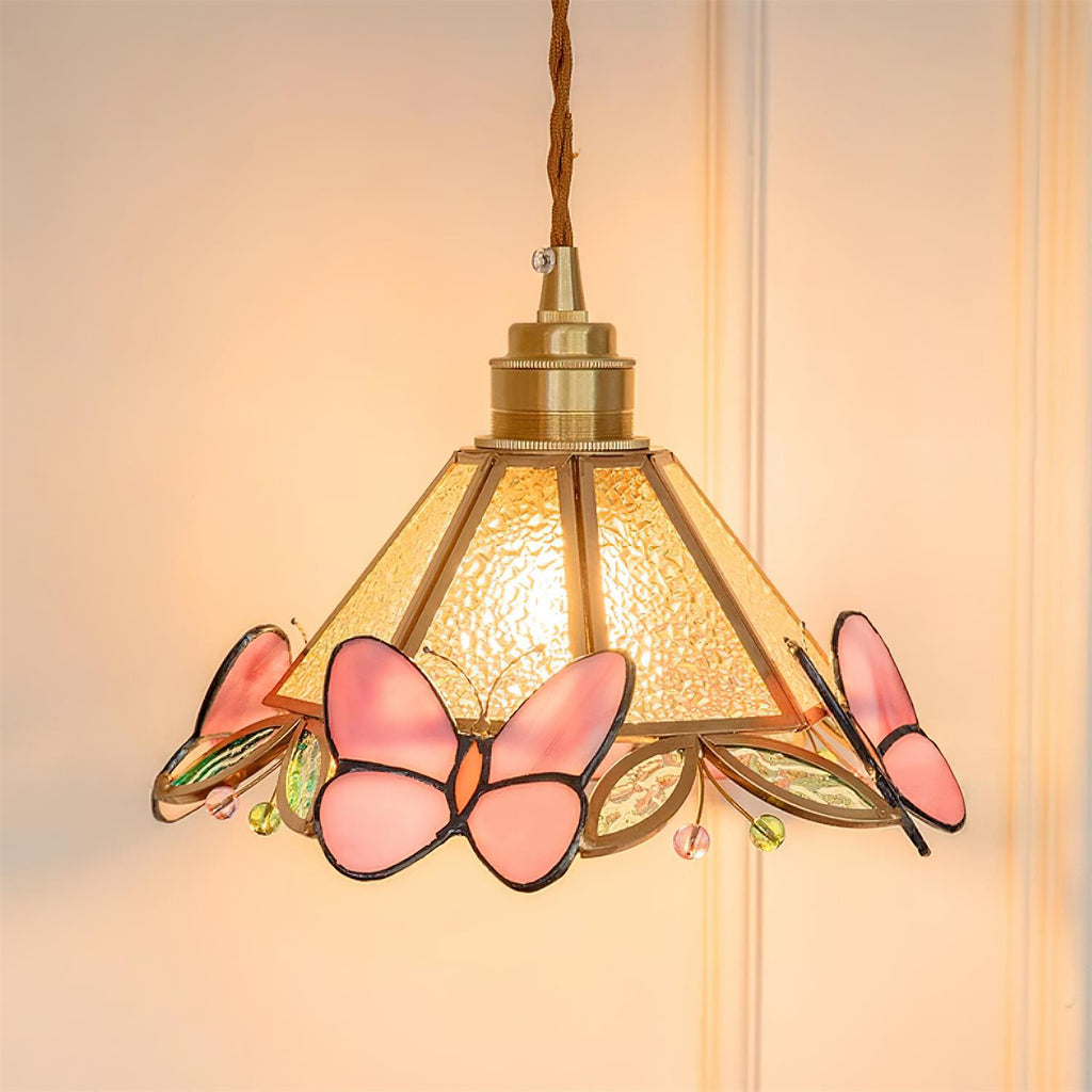Tiffany Suspension Papillon en Verre Tâché - Neutralighting