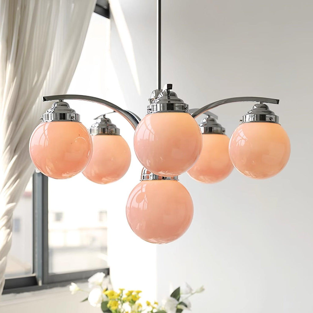 Salamanca Lustre Boules en Verre Rose Arcs en Chrome Stylé - Neutralighting