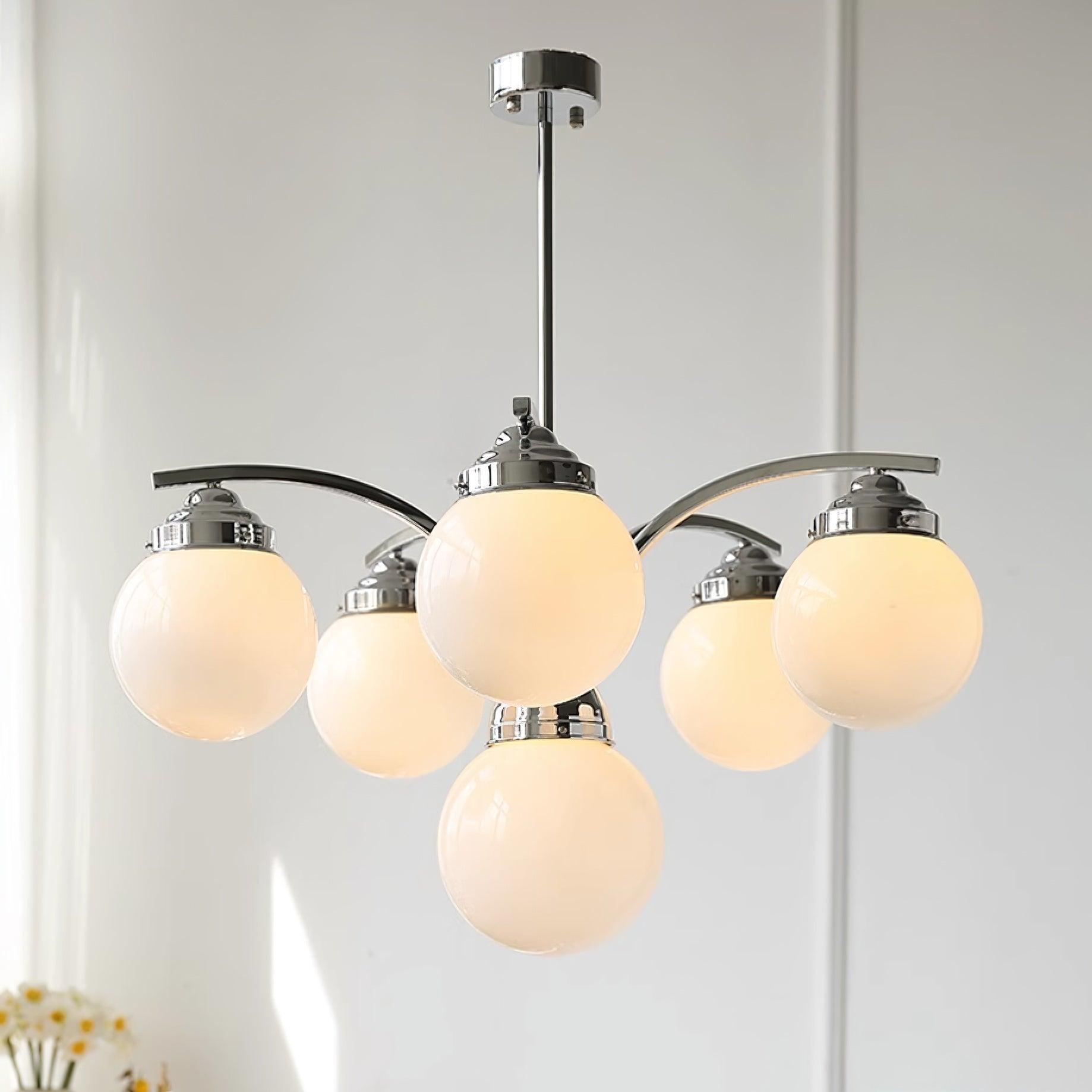 Salamanca Lustre Boules en Verre Rose Arcs en Chrome Stylé - Neutralighting