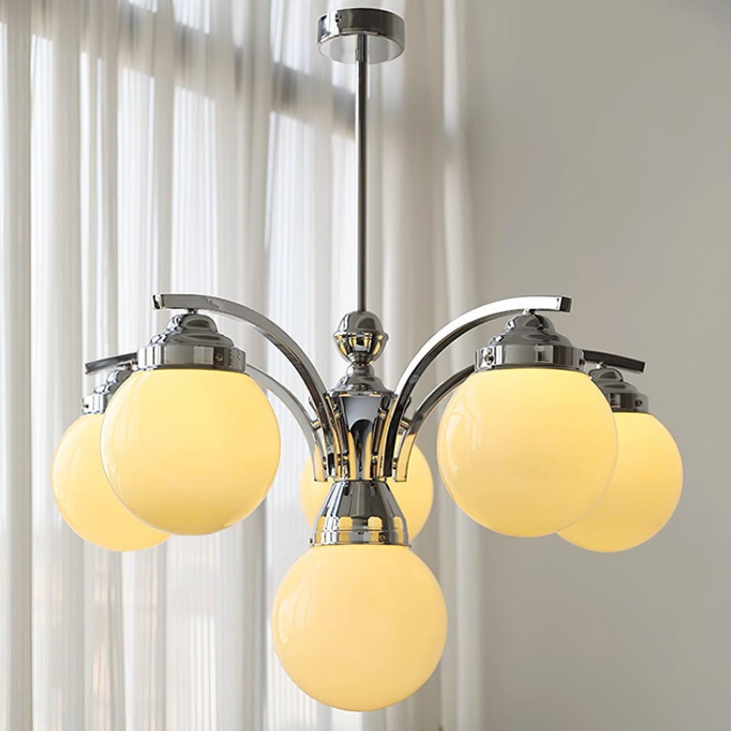 Salamanca Lustre Boules en Verre Rose Arcs en Chrome Stylé - Neutralighting