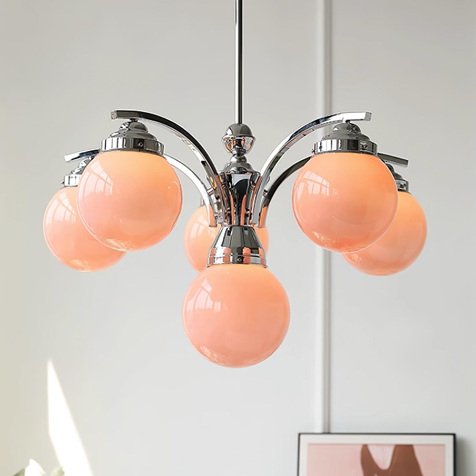 Salamanca Lustre Boules en Verre Rose Arcs en Chrome Stylé - Neutralighting