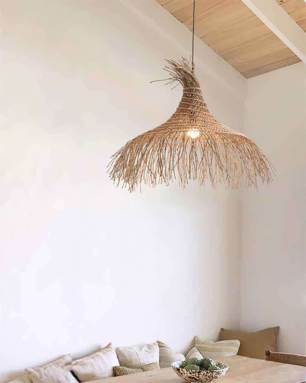 Suspension Avec Abat-jour en Rotin Tissé à la Main Style Bohème Naturel - Neutralighting
