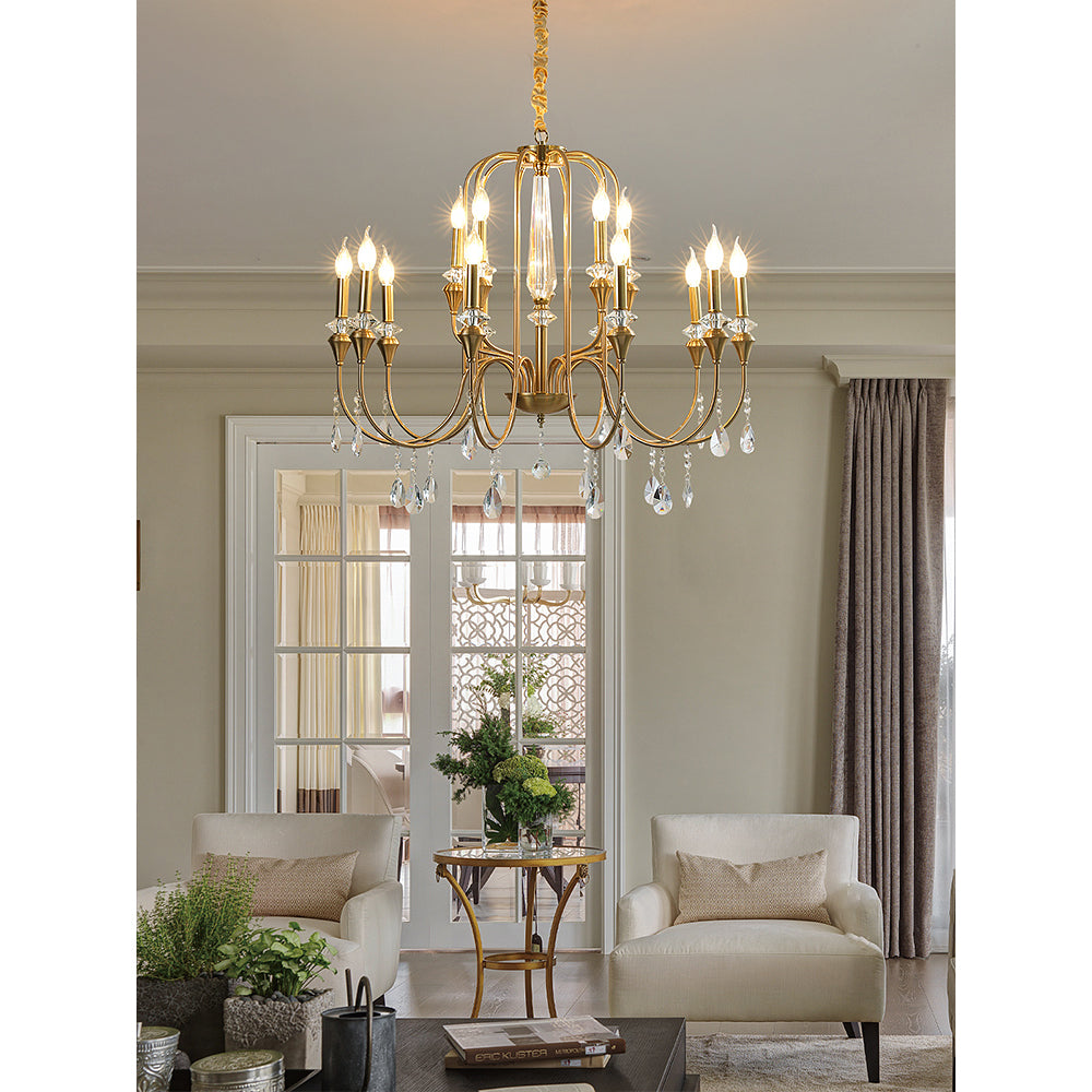 Ercararis Lustre Vintage Industriel Laiton Cristal - Neutralighting
