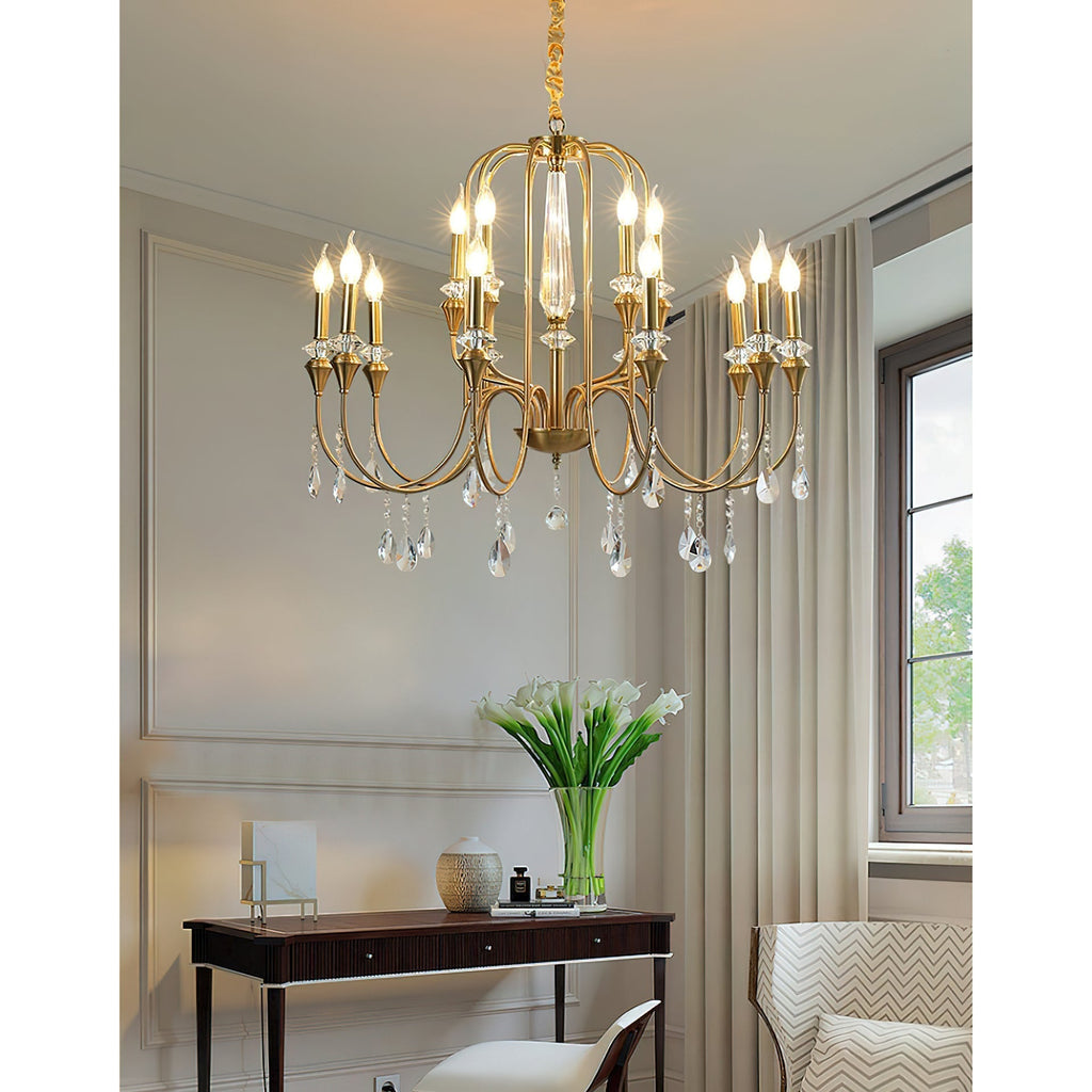 Ercararis Lustre Vintage Industriel Laiton Cristal - Neutralighting