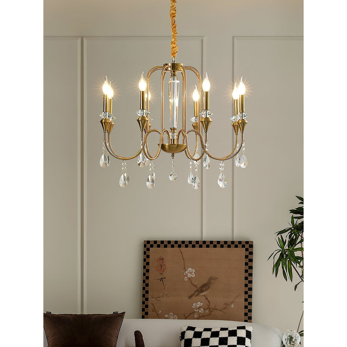 Ercararis Lustre Vintage Industriel Laiton Cristal - Neutralighting