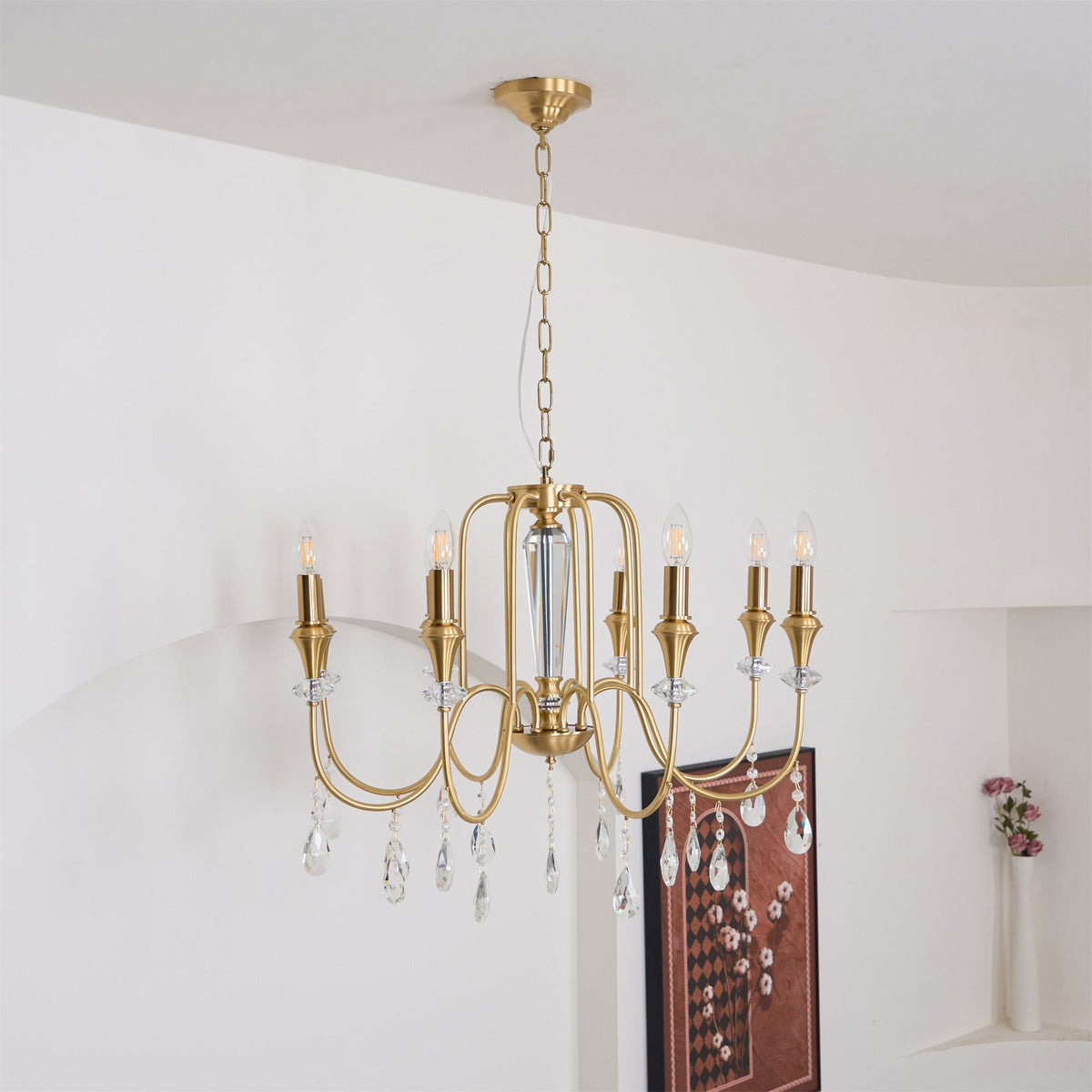 Ercararis Lustre Vintage Industriel Laiton Cristal - Neutralighting