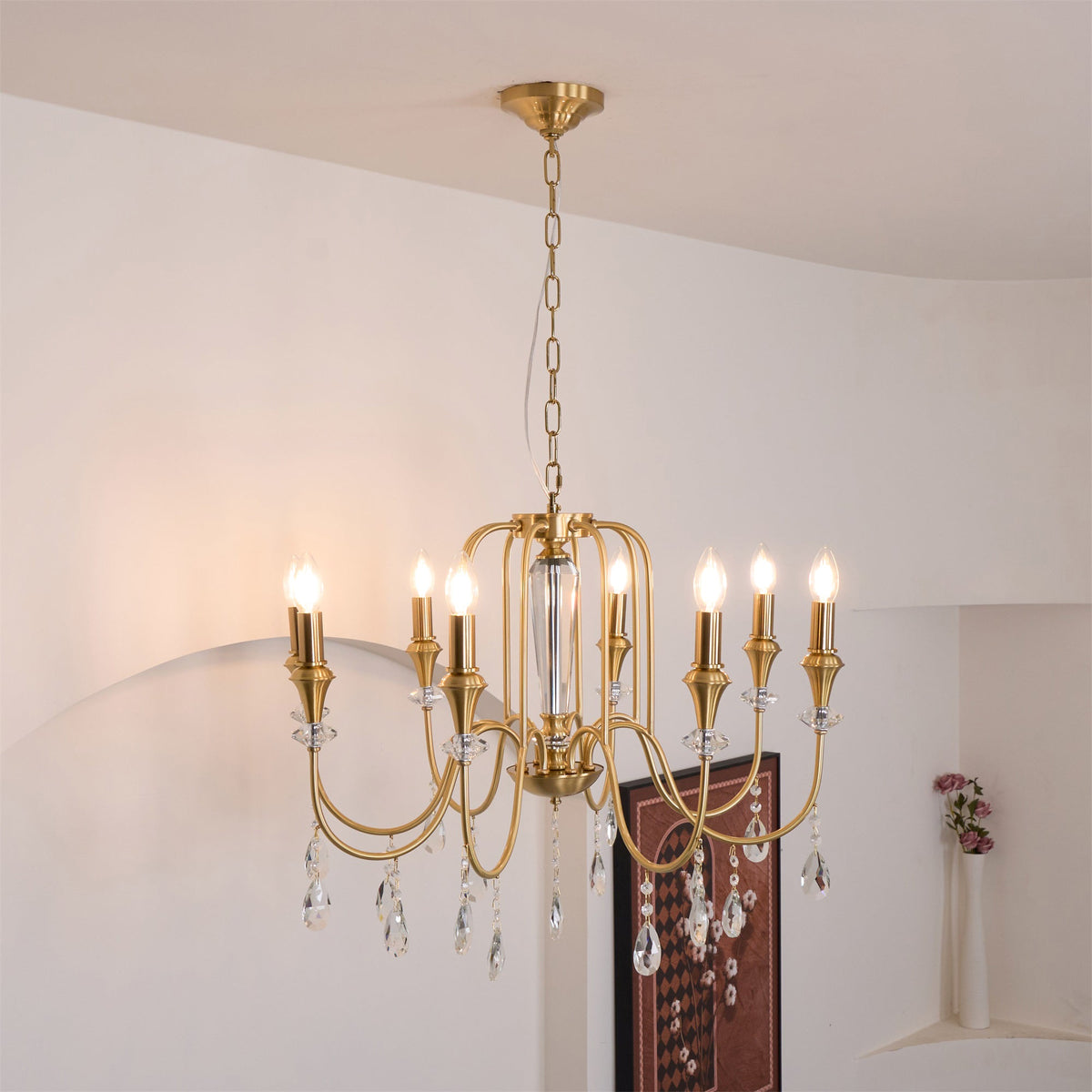 Ercararis Lustre Vintage Industriel Laiton Cristal - Neutralighting