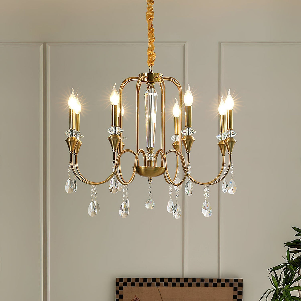 Ercararis Lustre Vintage Industriel Laiton Cristal - Neutralighting