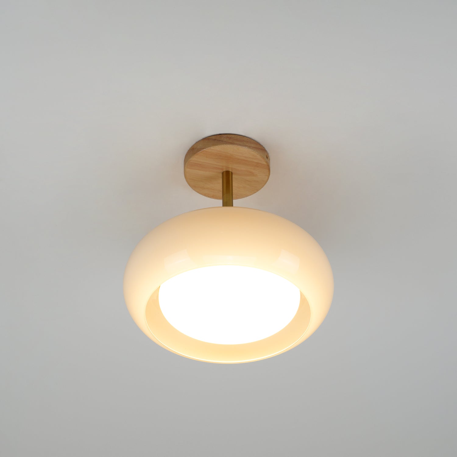 Solara Plafonnier en verre et bois avec abat-jour coloré - Neutralighting