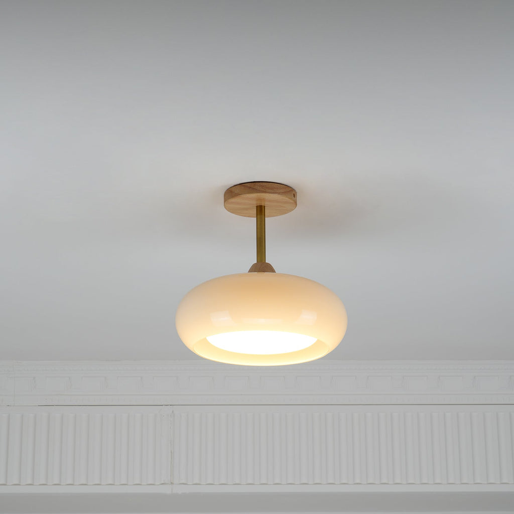 Solara Plafonnier en verre et bois avec abat-jour coloré - Neutralighting