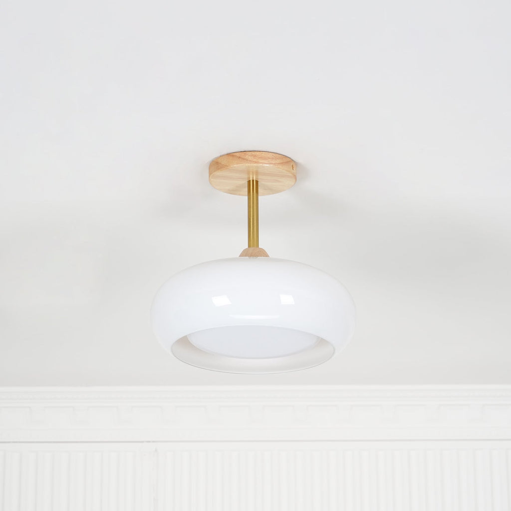 Solara Plafonnier en verre et bois avec abat-jour coloré - Neutralighting