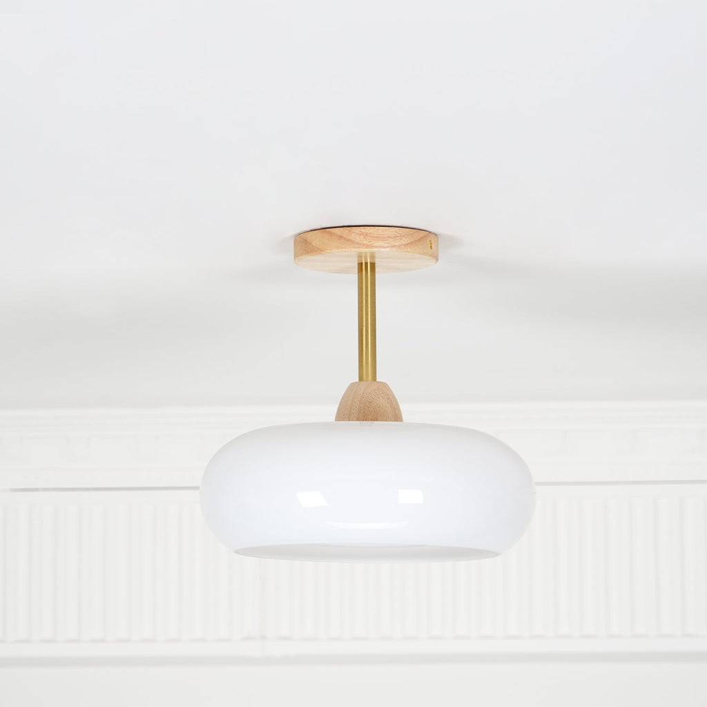 Solara Plafonnier en verre et bois avec abat-jour coloré - Neutralighting