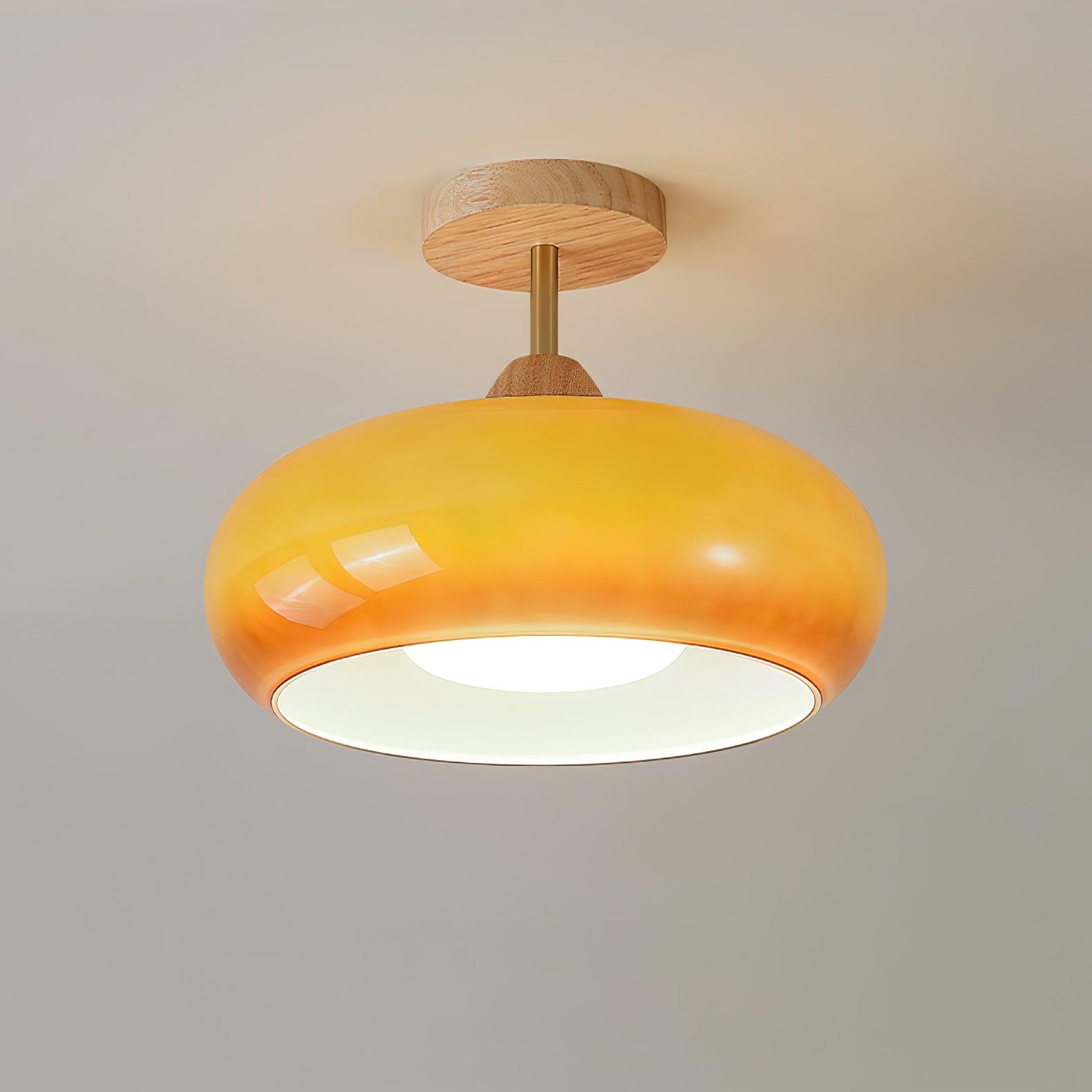 Solara Plafonnier en verre et bois avec abat-jour coloré - Neutralighting