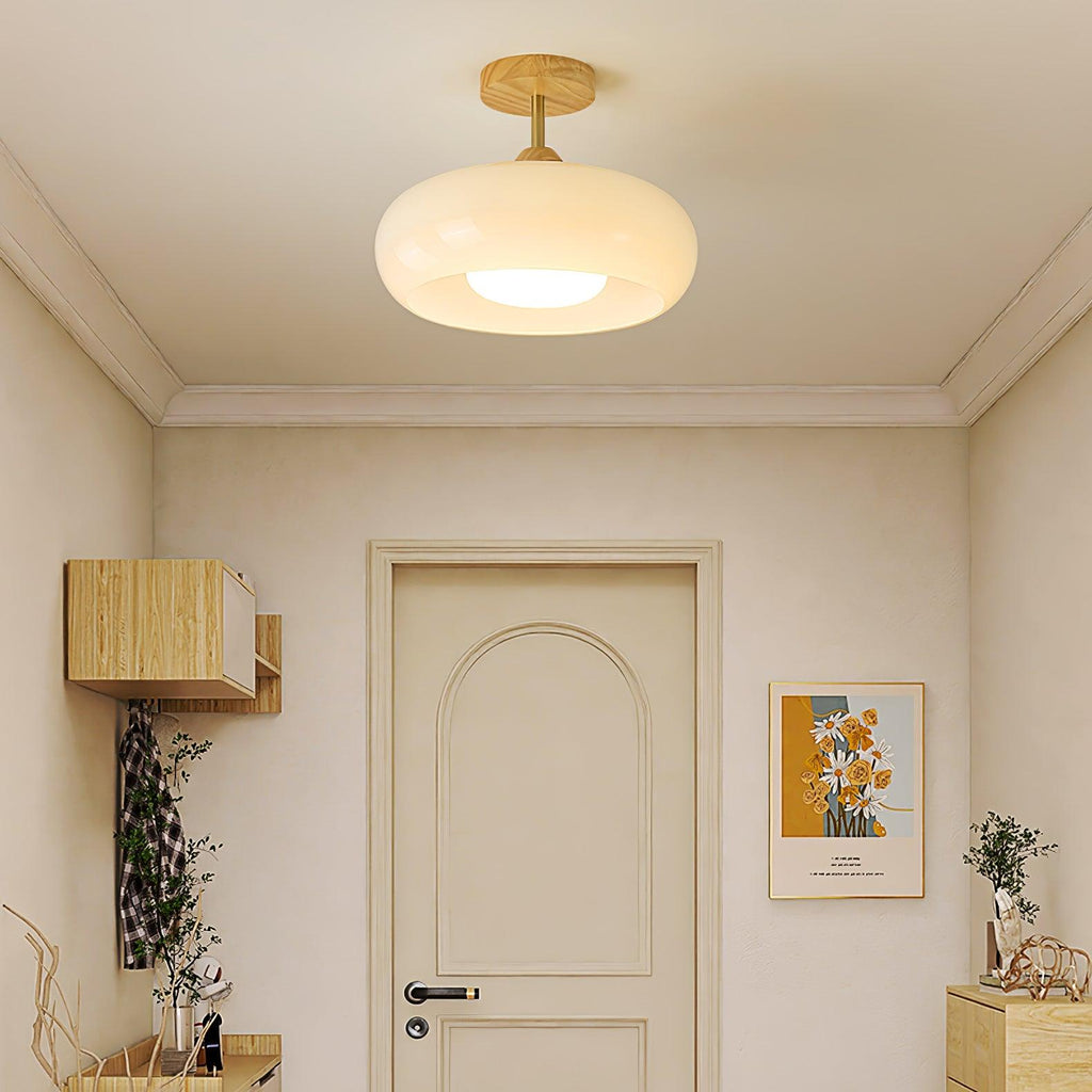 Charlotte Plafonnier Encastré en Verre, Bois, Orange & Blanc - Neutralighting