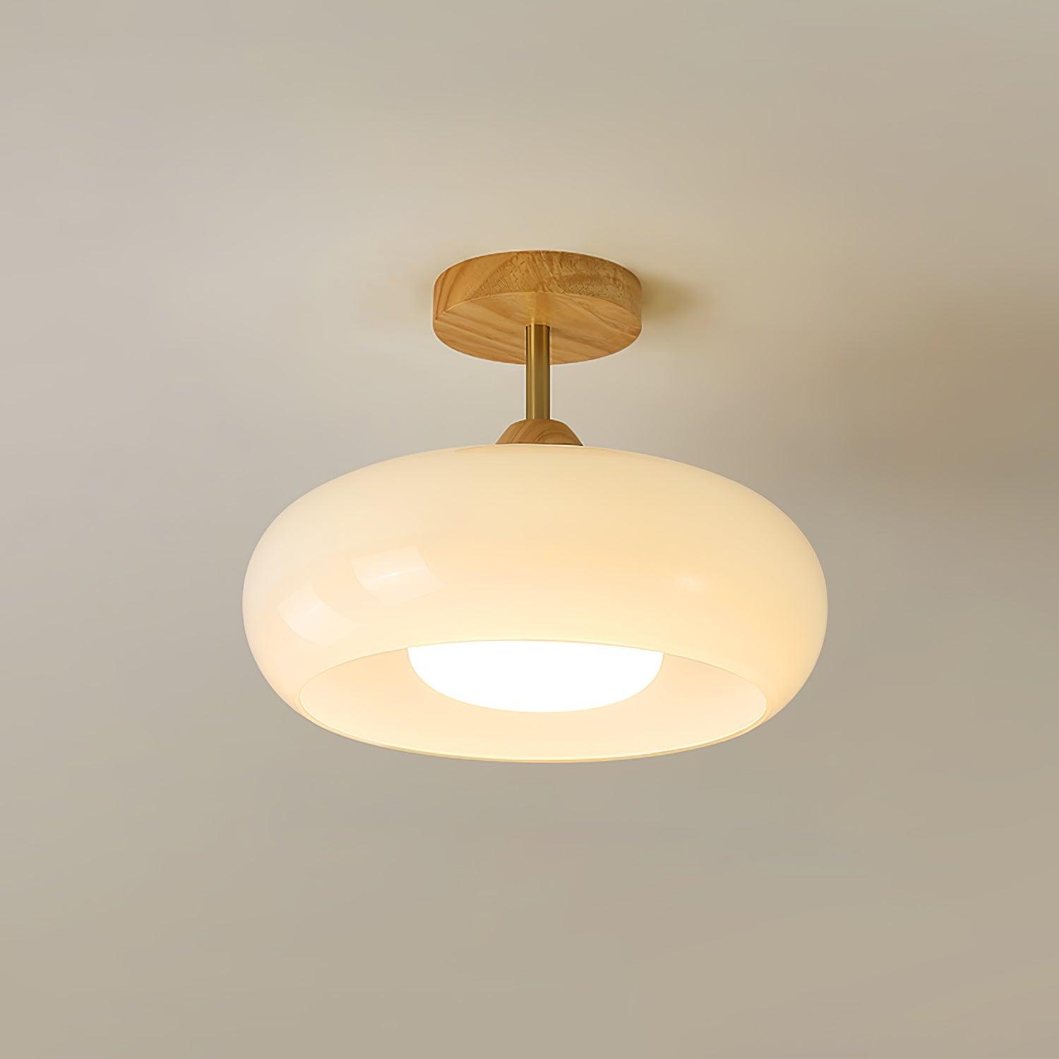 Solara Plafonnier en verre et bois avec abat-jour coloré - Neutralighting