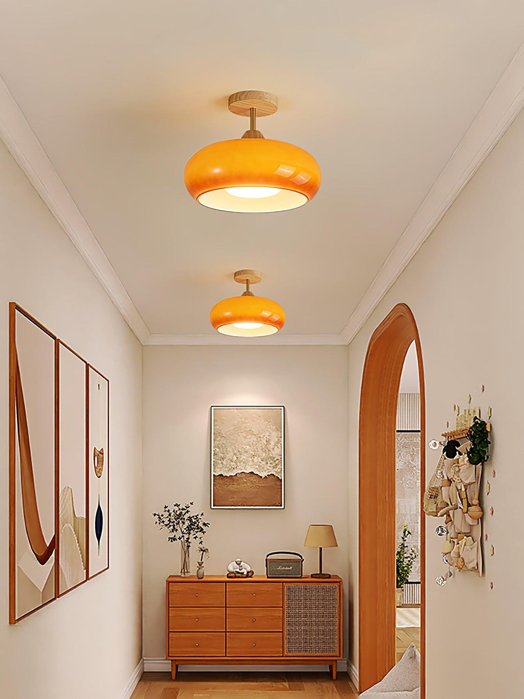 Solara Plafonnier en verre et bois avec abat-jour coloré - Neutralighting