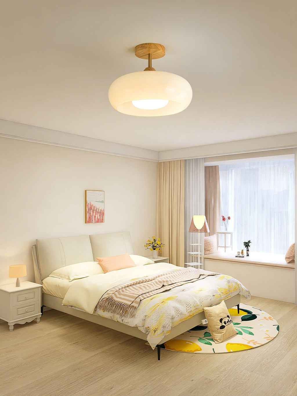 Solara Plafonnier en verre et bois avec abat-jour coloré - Neutralighting