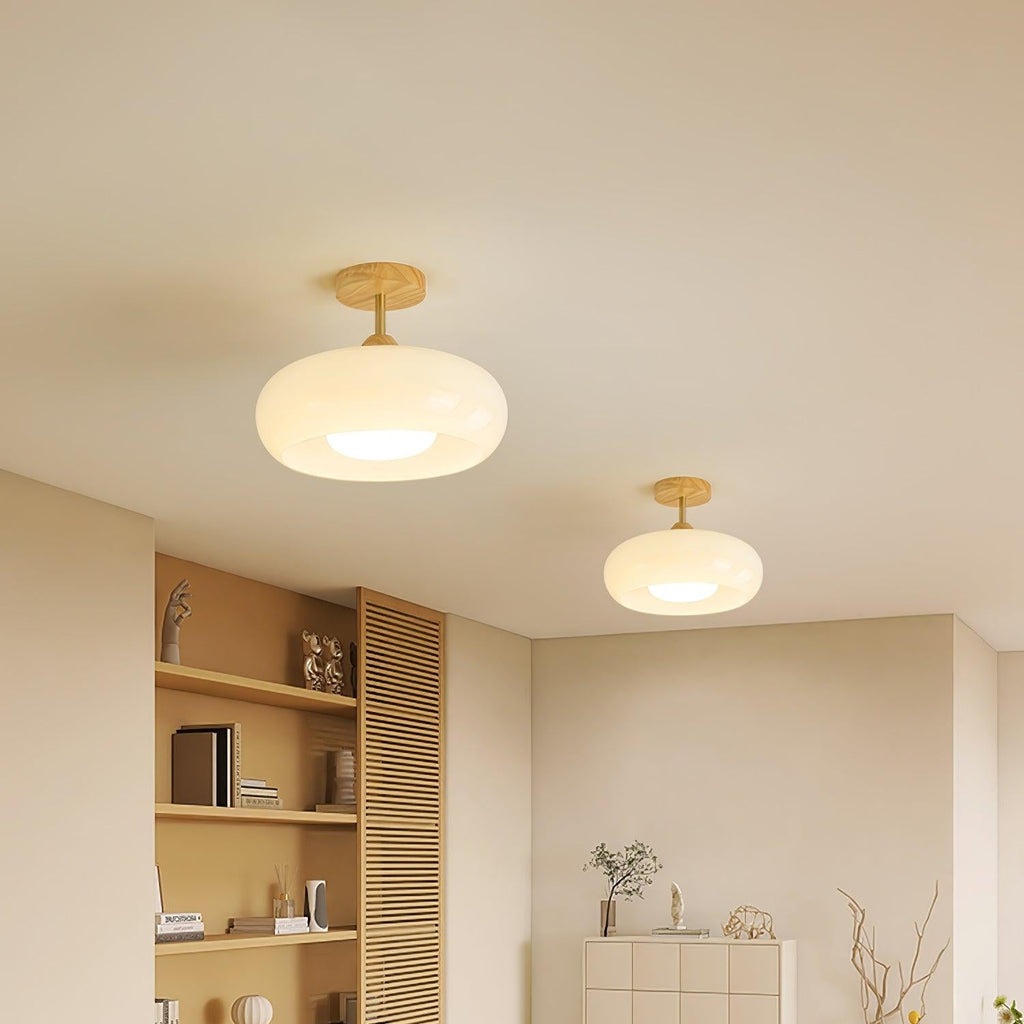 Charlotte Plafonnier Encastré en Verre, Bois, Orange & Blanc - Neutralighting