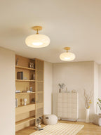 Solara Plafonnier en verre et bois avec abat-jour coloré - Neutralighting