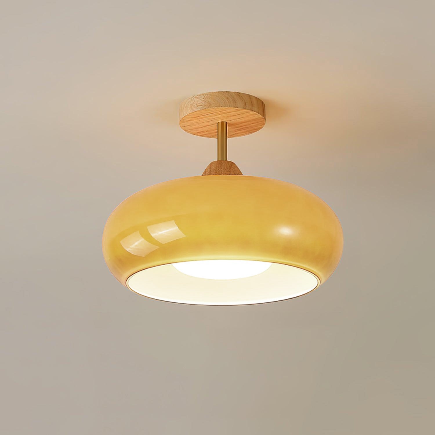Solara Plafonnier en verre et bois avec abat-jour coloré - Neutralighting