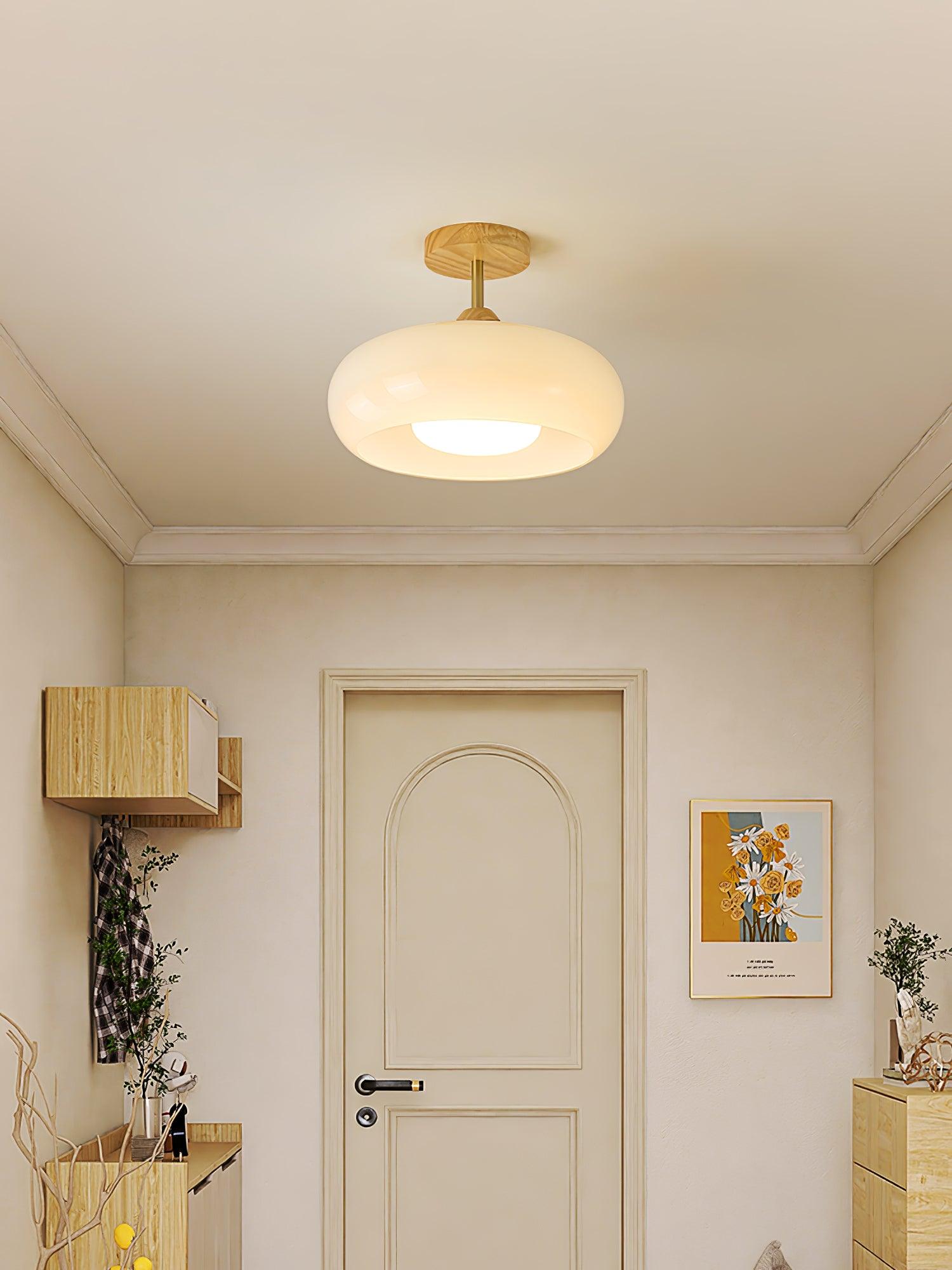 Solara Plafonnier en verre et bois avec abat-jour coloré - Neutralighting