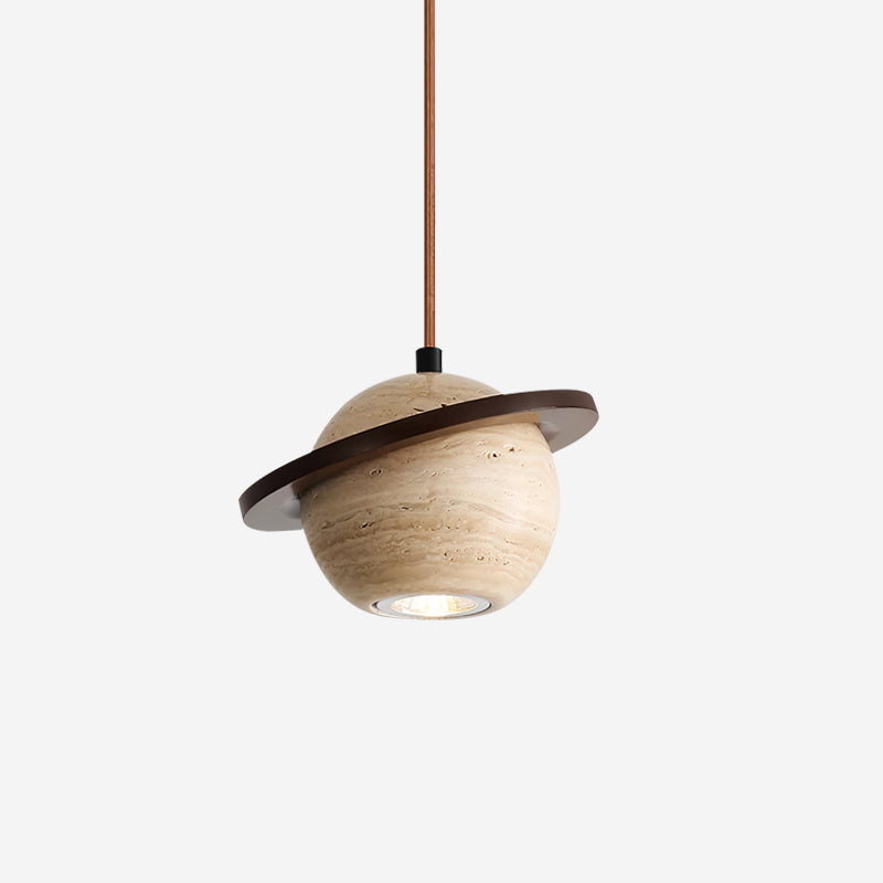 Lampe Suspension Planète Travertin Bois de Noyer Minimaliste - Neutralighting