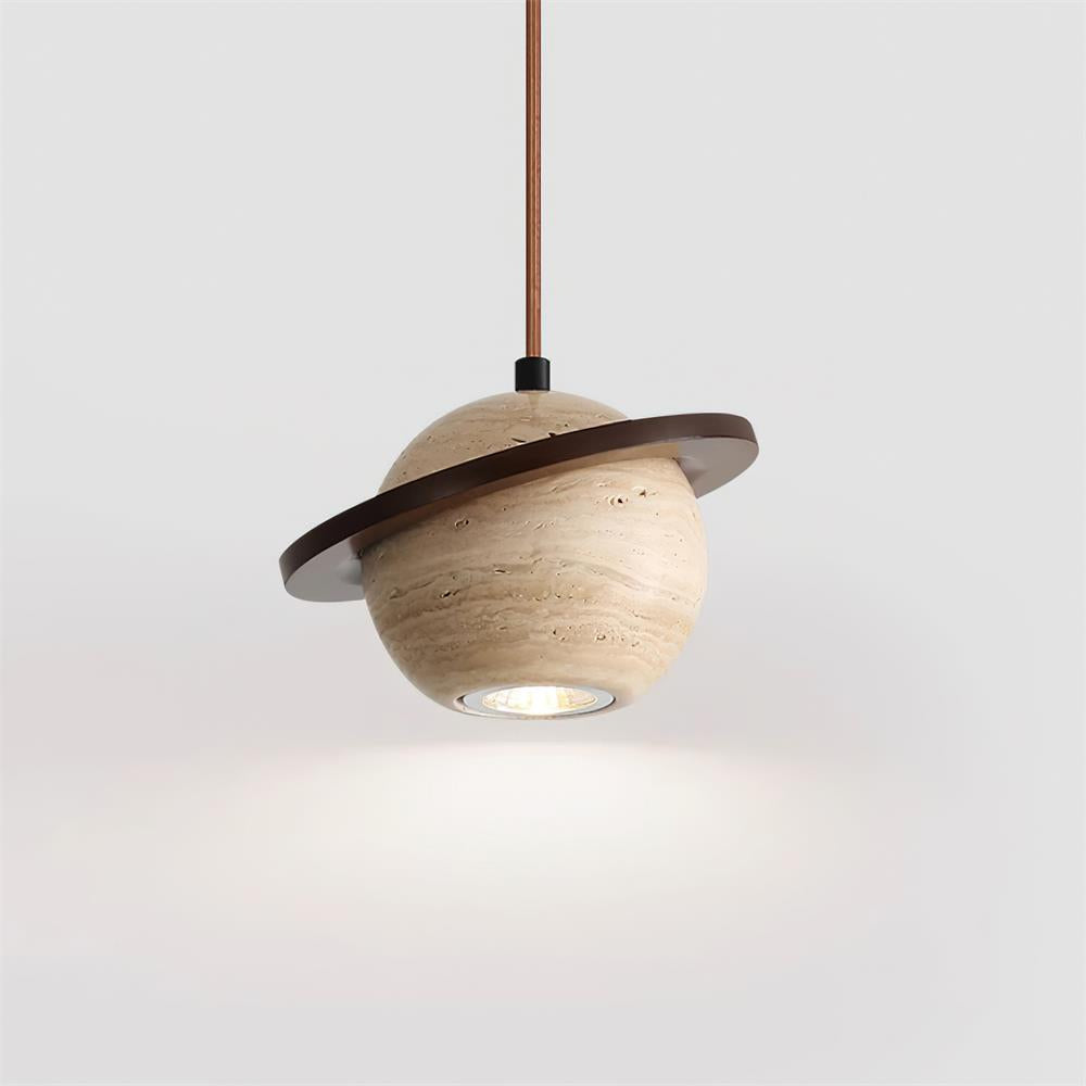 Lampe Suspension Planète Travertin Bois de Noyer Minimaliste - Neutralighting