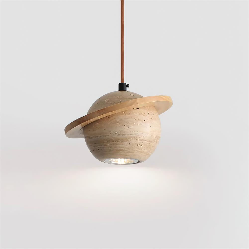 Lampe Suspension Planète Travertin Bois de Noyer Minimaliste - Neutralighting