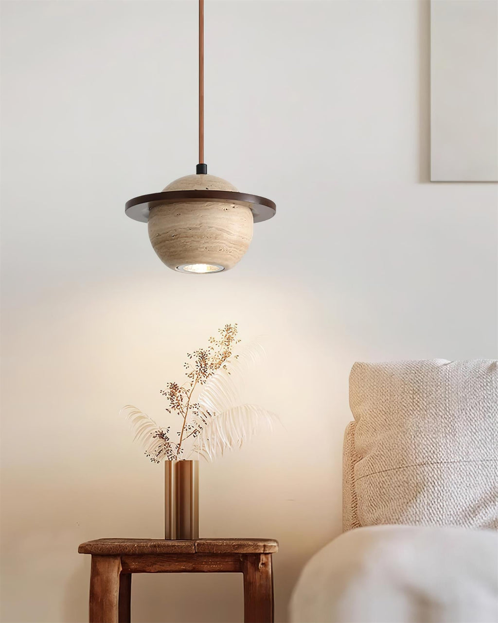 Lampe Suspension Planète Travertin Bois de Noyer Minimaliste - Neutralighting