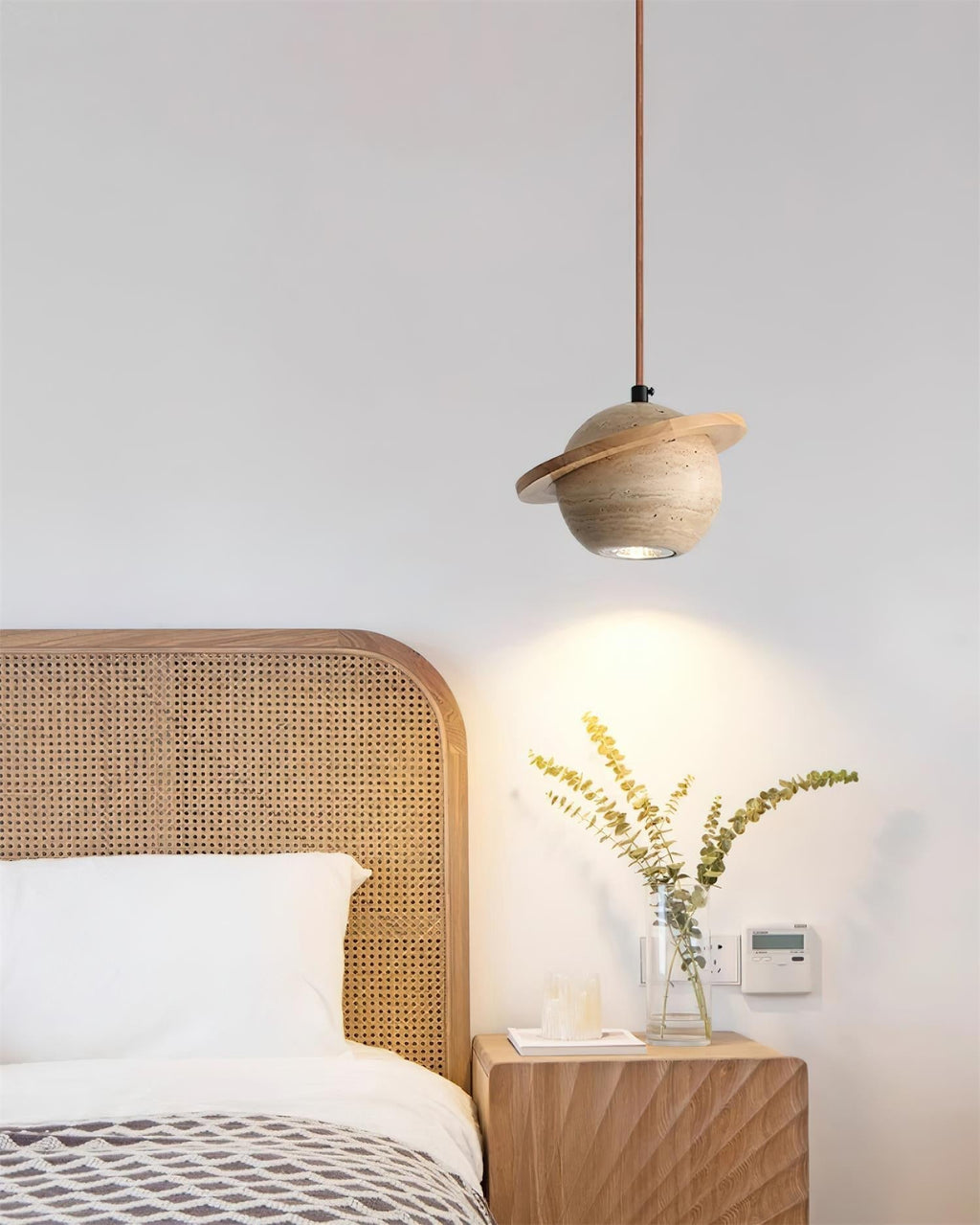 Lampe Suspension Planète Travertin Bois de Noyer Minimaliste - Neutralighting