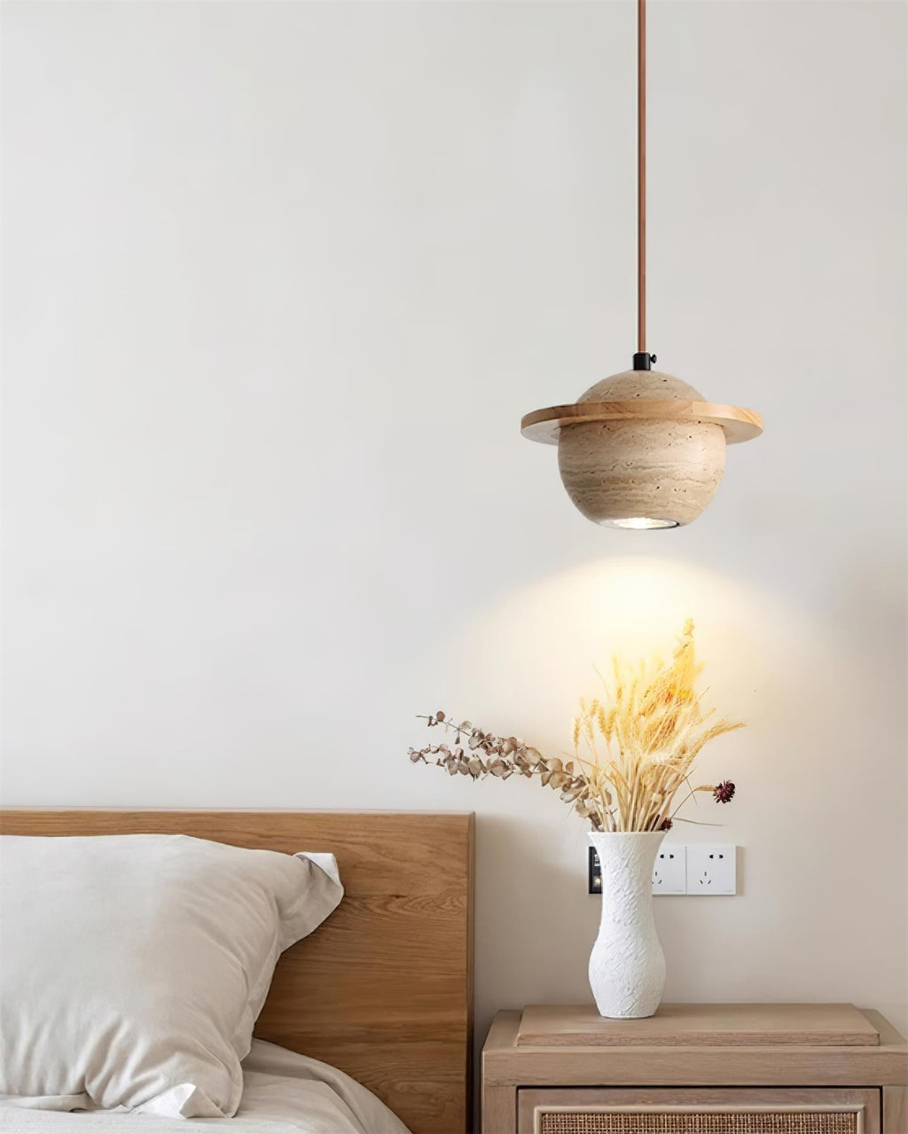 Lampe Suspension Planète Travertin Bois de Noyer Minimaliste - Neutralighting