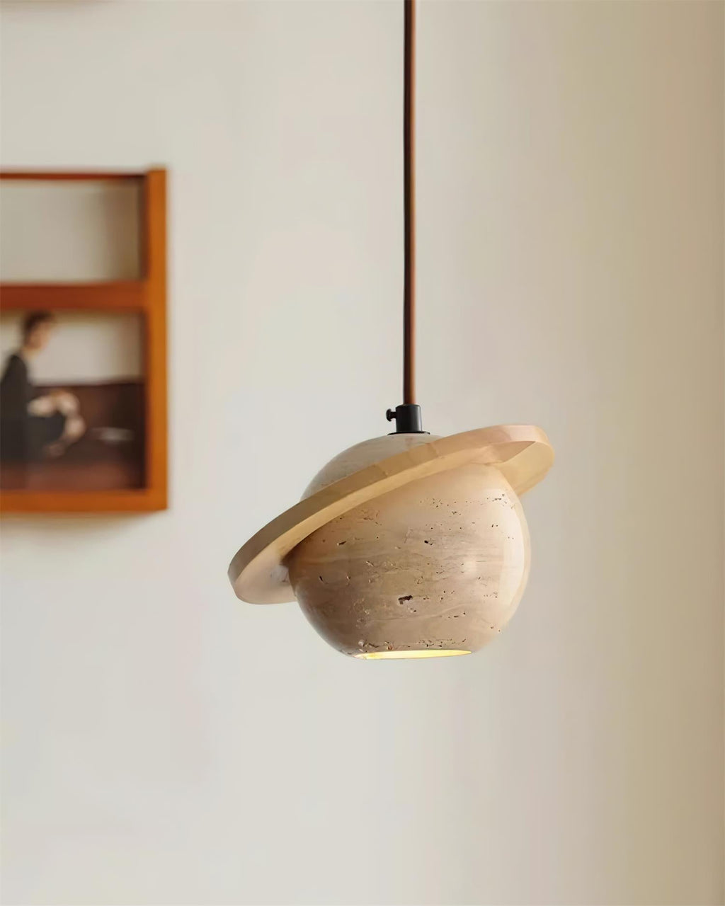 Lampe Suspension Planète Travertin Bois de Noyer Minimaliste - Neutralighting