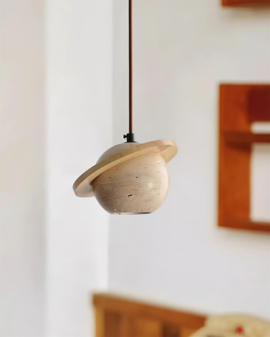 Lampe Suspension Planète Travertin Bois de Noyer Minimaliste - Neutralighting