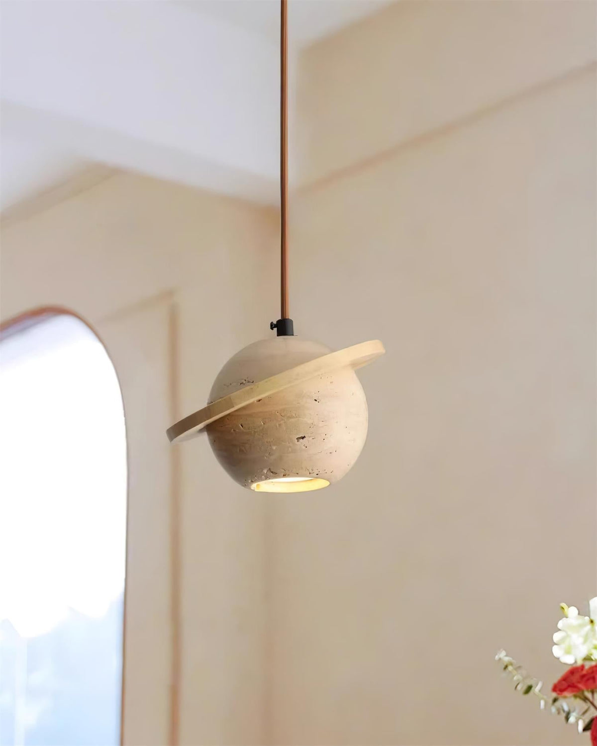 Lampe Suspension Planète Travertin Bois de Noyer Minimaliste - Neutralighting