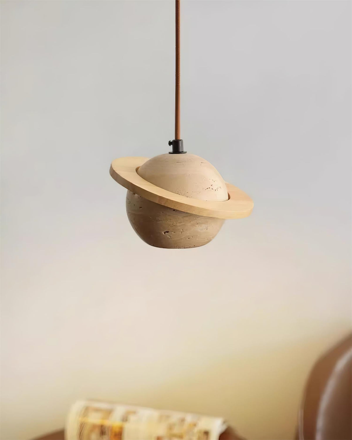 Lampe Suspension Planète Travertin Bois de Noyer Minimaliste - Neutralighting