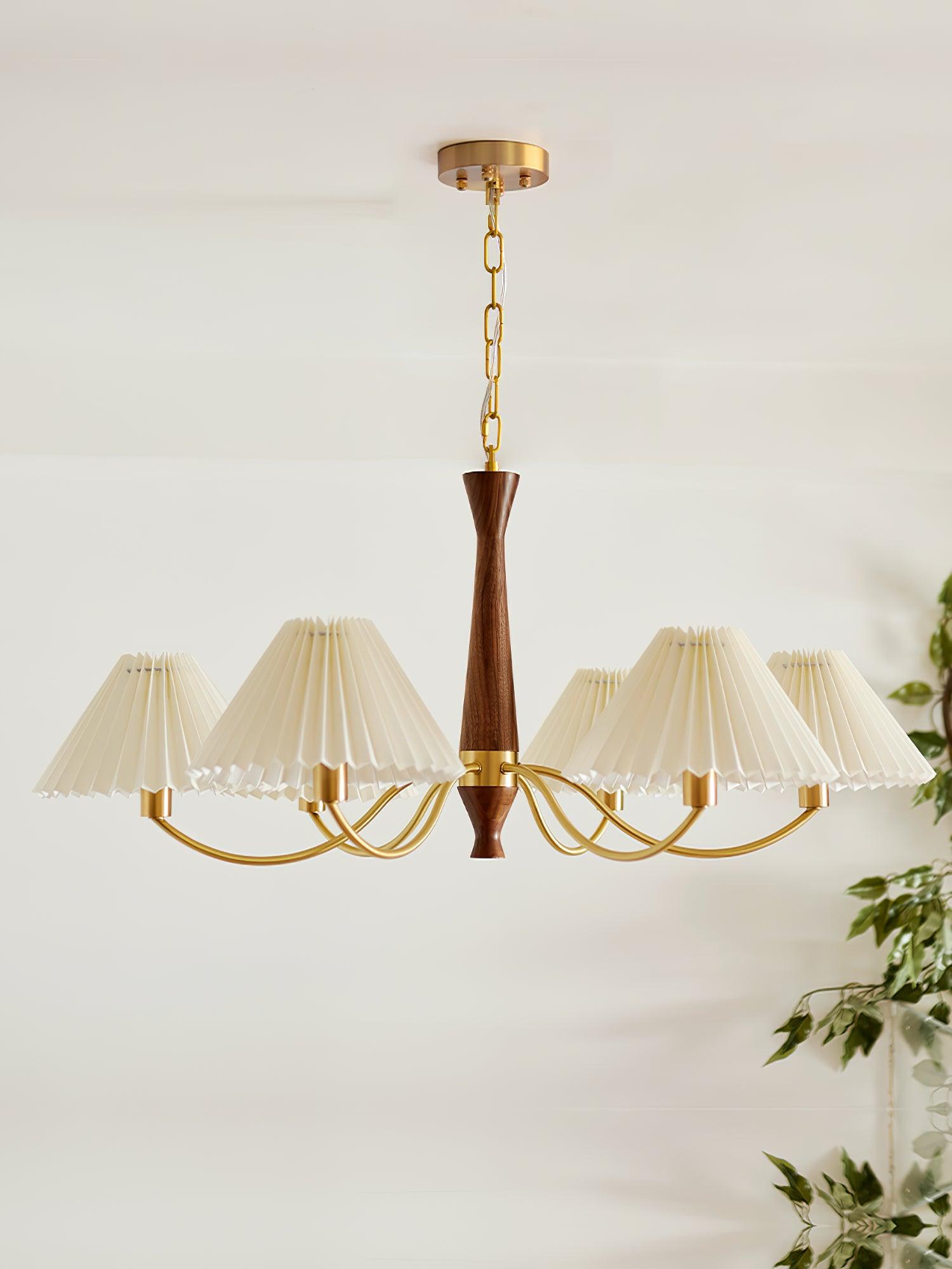 Lustra Chandelier Plissé avec Abat-jours Blancs Milieu du Siècle - Neutralighting
