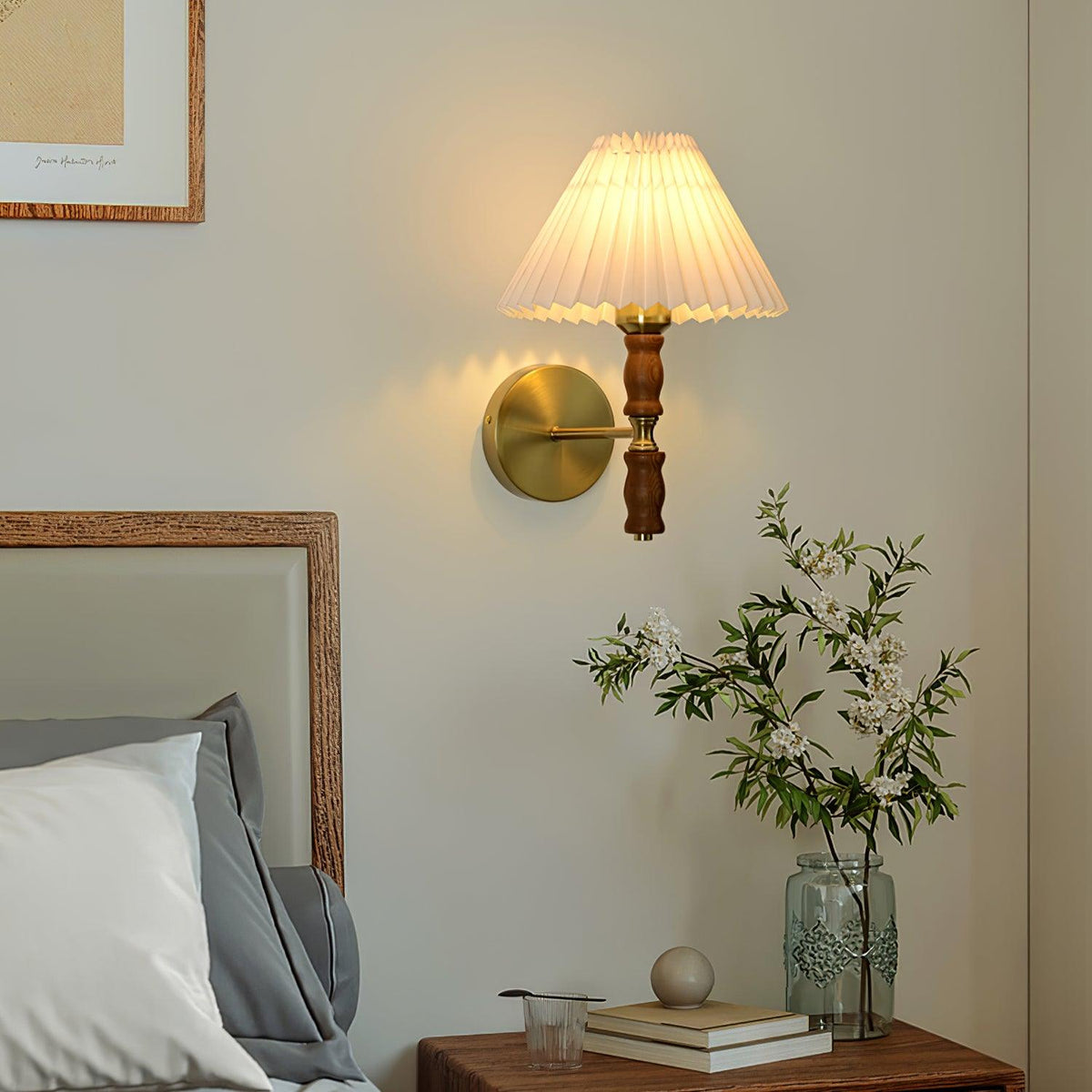 Ernest Applique Murale Vintage Industrielle En Tissu Plissé Et Noyer - Neutralighting