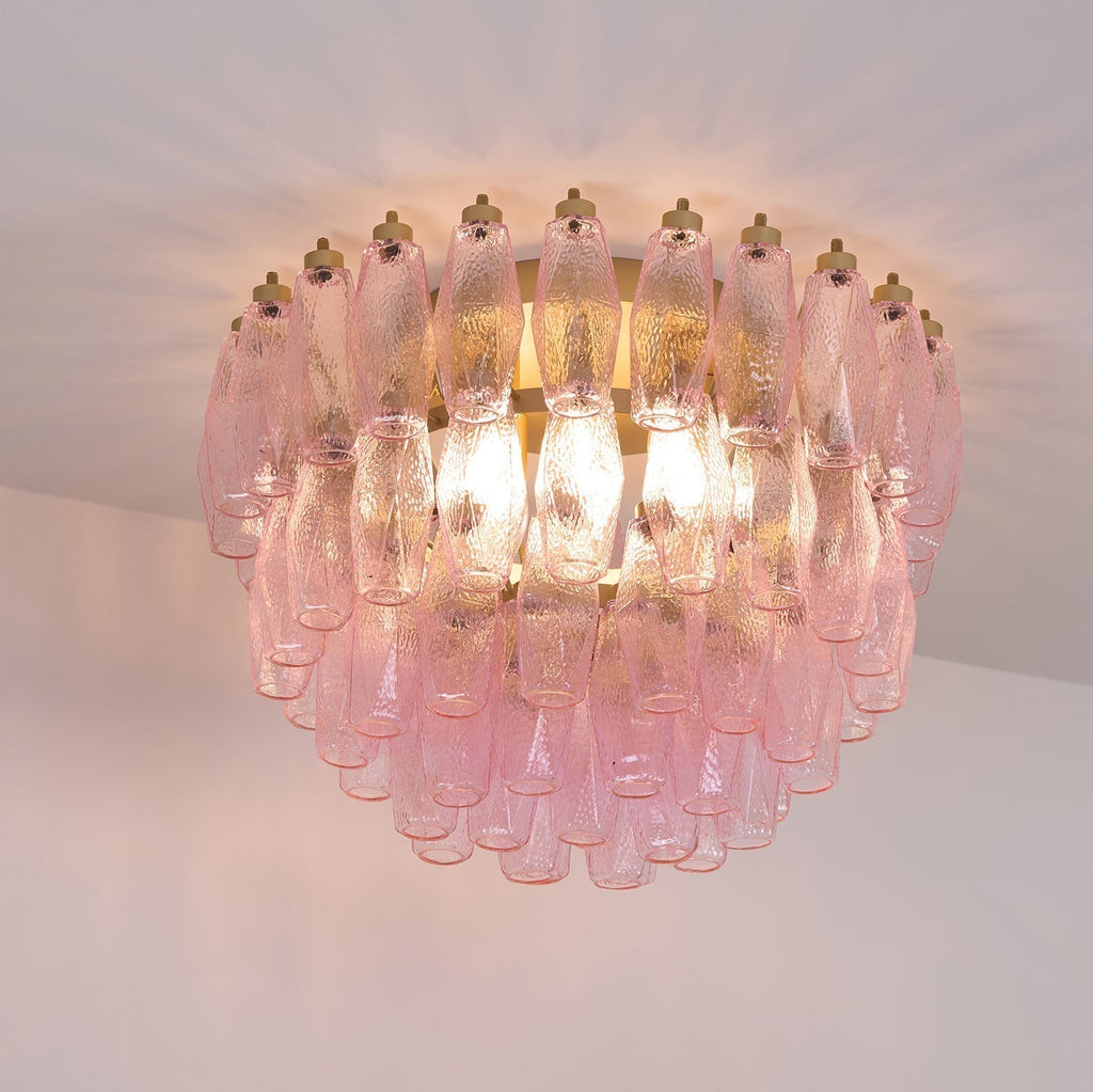 Aurora Lampe de Plafond en Verre de Murano Poliedri Rose - Neutralighting