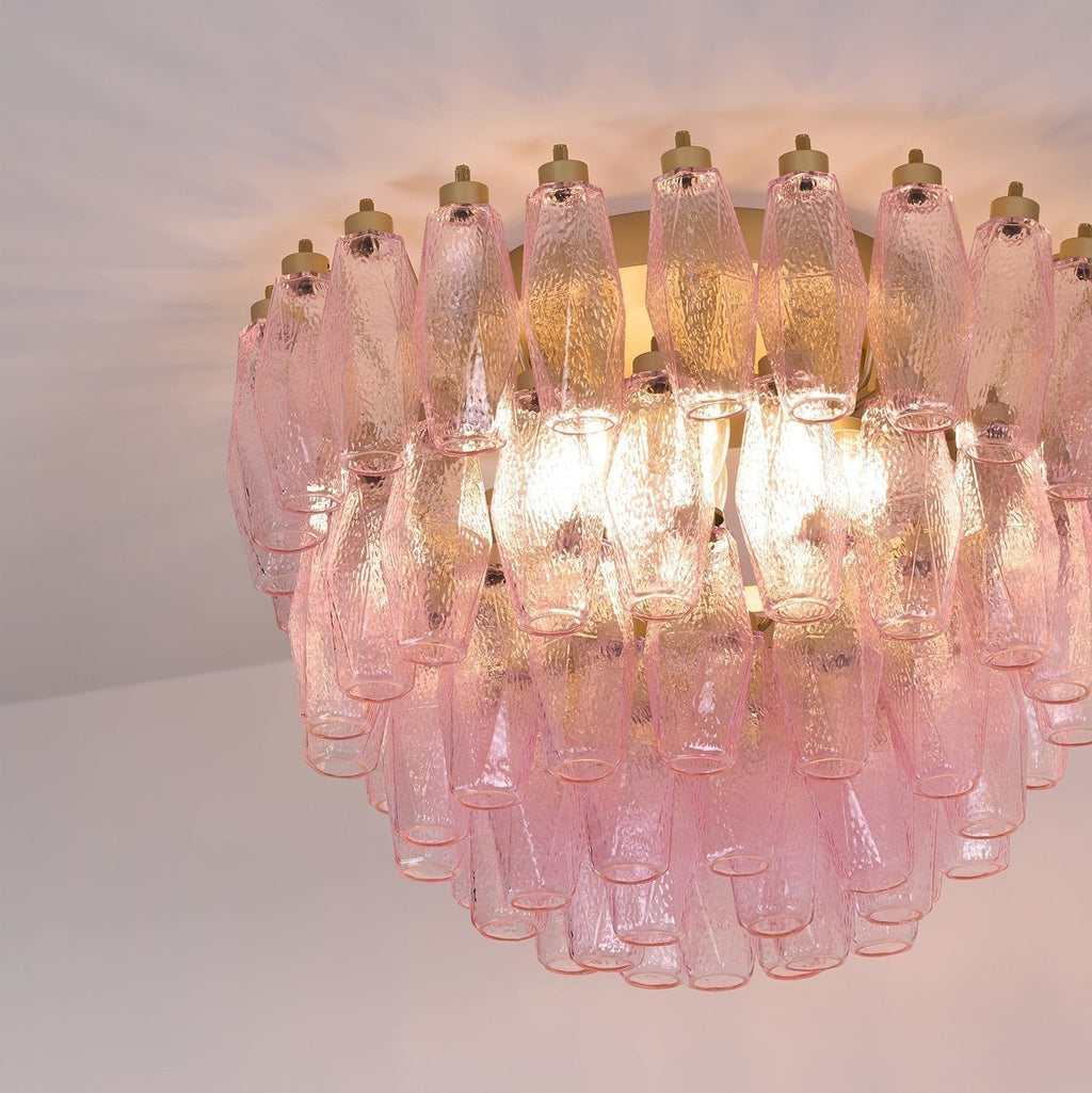 Aurora Lampe de Plafond en Verre de Murano Poliedri Rose - Neutralighting