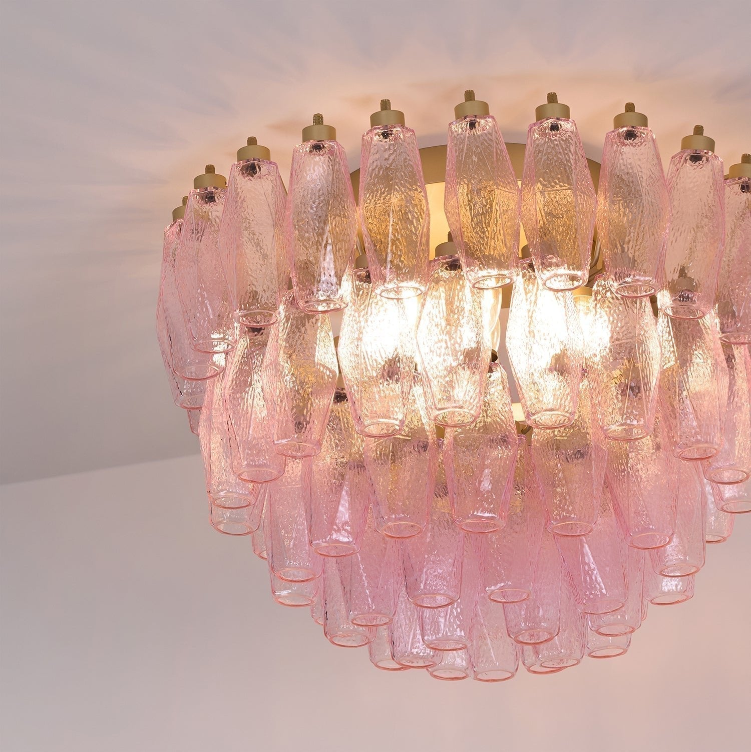 Aurora Lampe de Plafond en Verre de Murano Poliedri Rose - Neutralighting