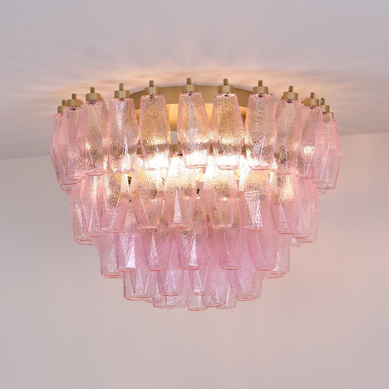 Aurora Lampe de Plafond en Verre de Murano Poliedri Rose - Neutralighting