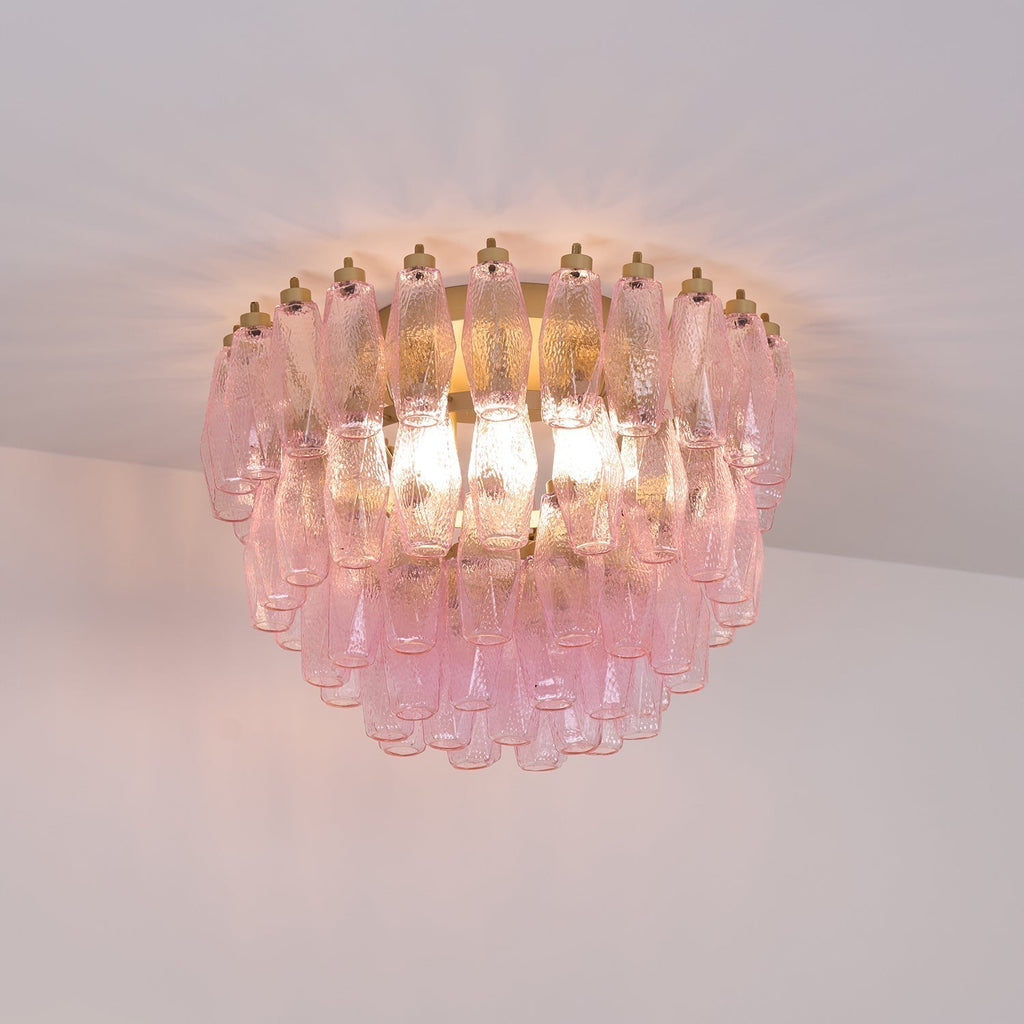 Aurora Lampe de Plafond en Verre de Murano Poliedri Rose - Neutralighting