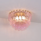 Aurora Lampe de Plafond en Verre de Murano Poliedri Rose - Neutralighting