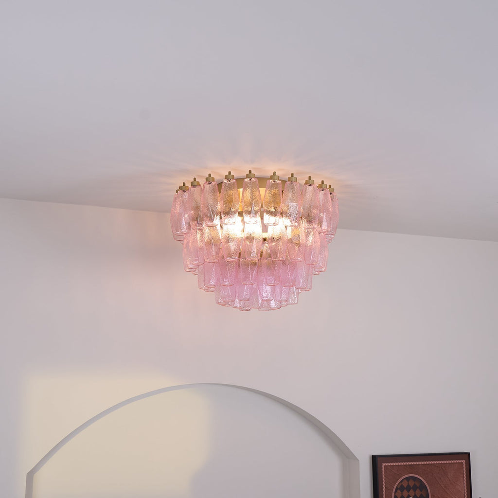 Aurora Lampe de Plafond en Verre de Murano Poliedri Rose - Neutralighting