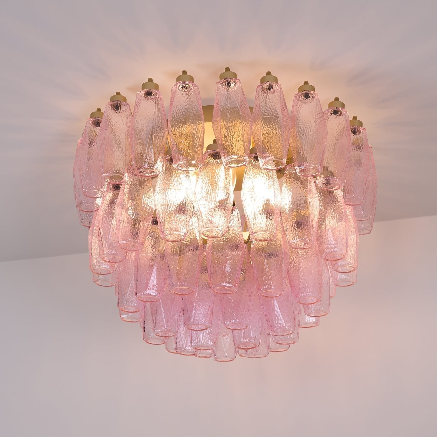 Aurora Lampe de Plafond en Verre de Murano Poliedri Rose - Neutralighting